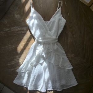 Mi ami for Francesca’s White Ruffle Mini Dress XS – Wrap Style Brunch/Bridal